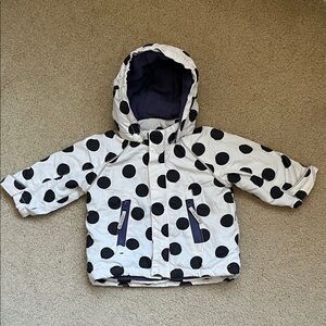 Polka Dot White Black Kids Jacket removable hood reflective details 4-6mos 68cm